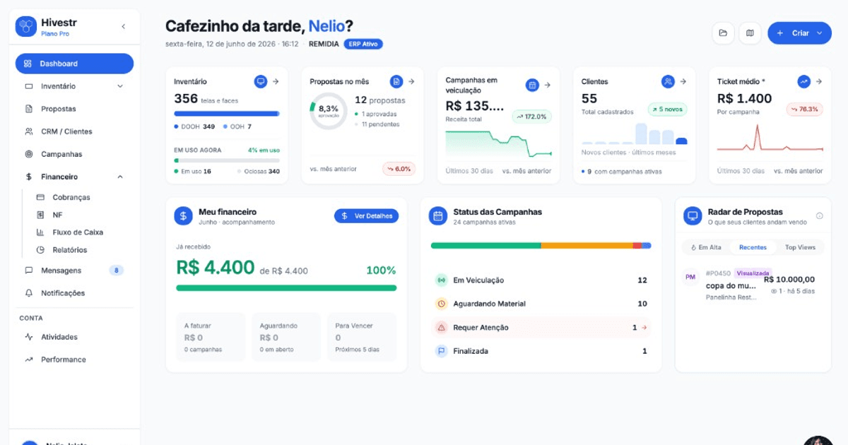 Painel Hivestr — ERP para mídia OOH e DOOH